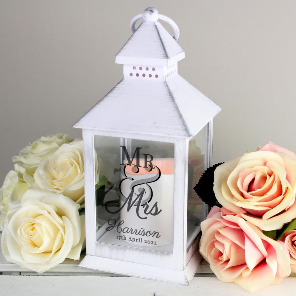 Personalised Mr & Mrs White Wedding Lantern Extra Image 3